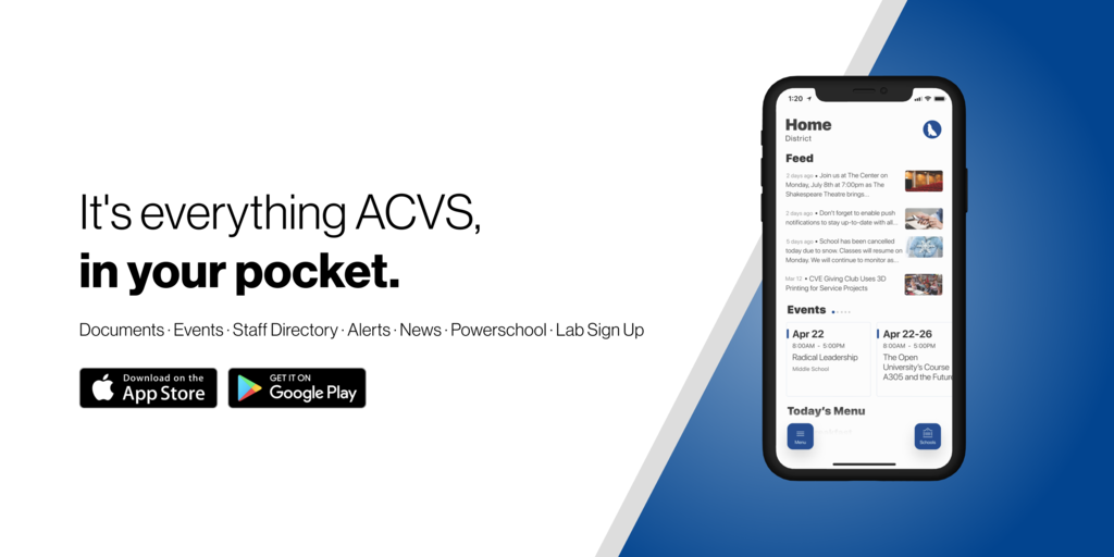 It's everything ACVS, in your pocket. Download the app on Goole Play and the App Store. 